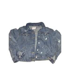 Old Navy Womens Distressed Denim Jacket Medium Wash Blue Trucker Jean Coat L